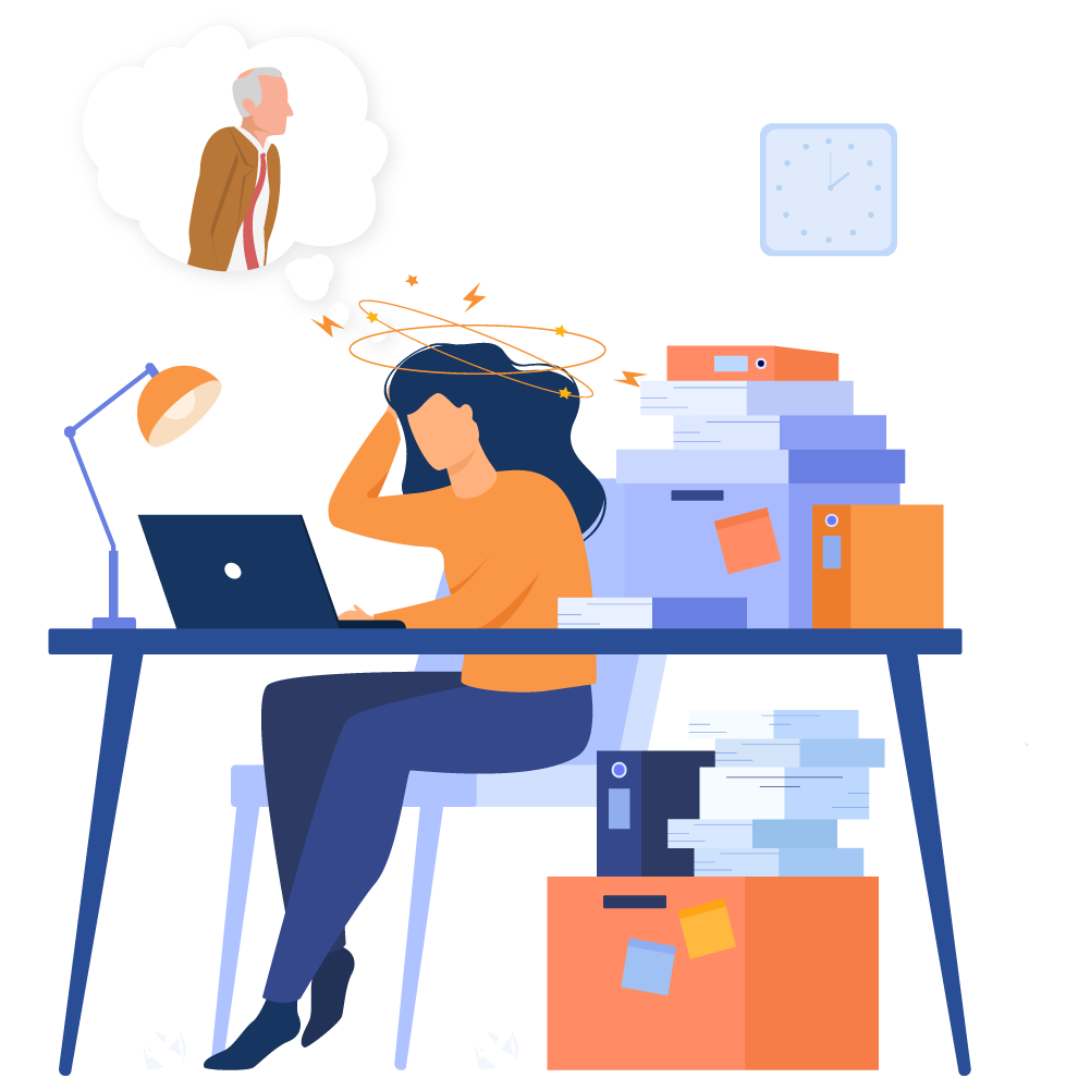 woman sitting at her desk thinking about her dad